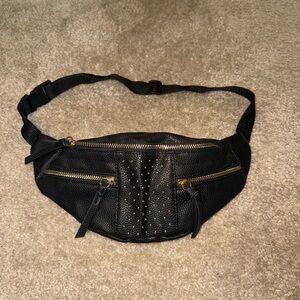 Black Leather Belt Bag with Gold Accents